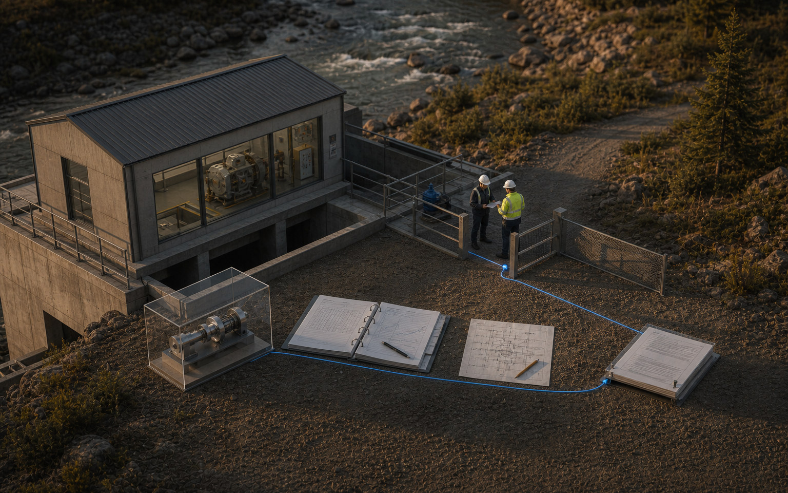 Commissioning evidence resolving at a human acceptance gate tied to one hydroelectric subsystem.